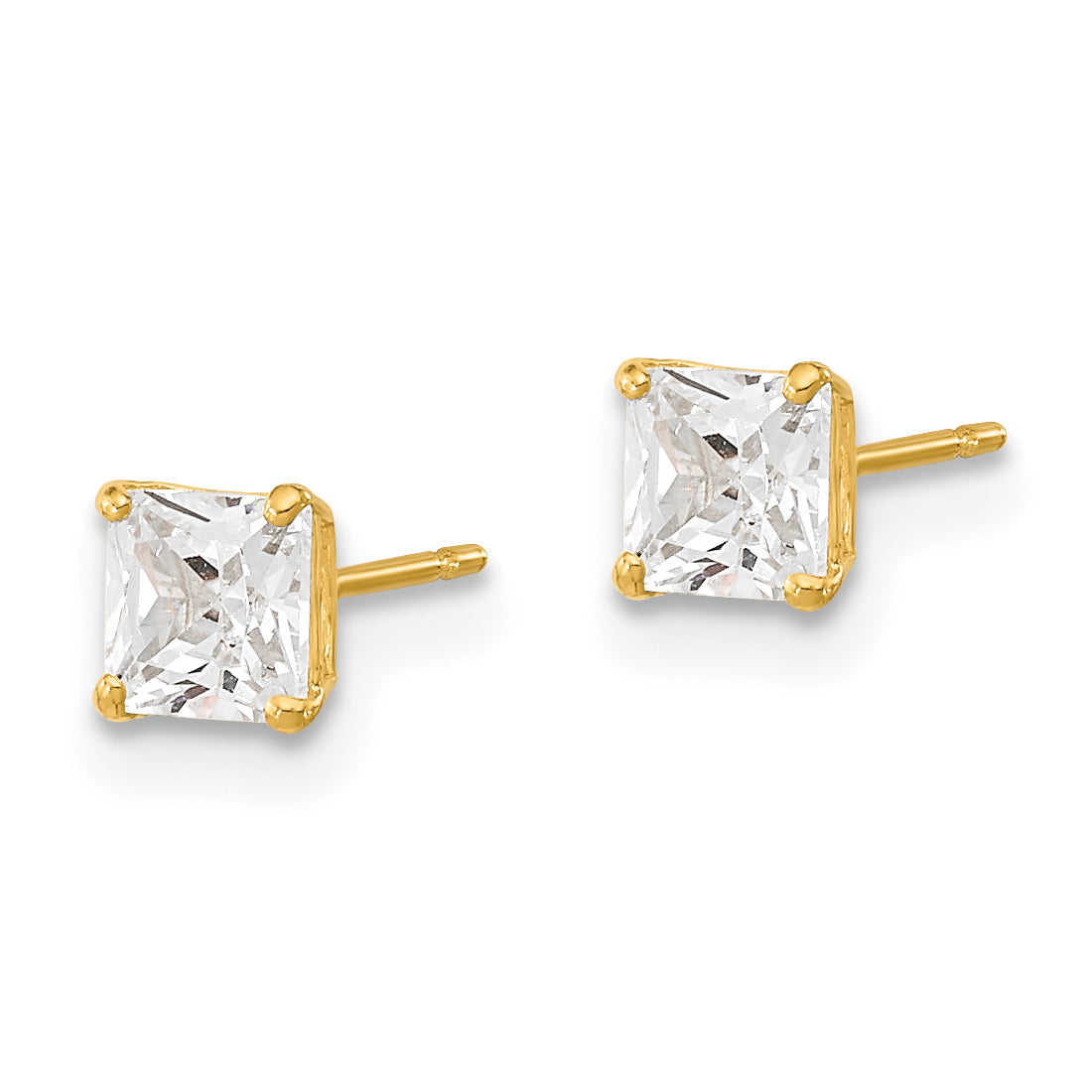 14K Gold Square CZ Stud Earrings with Polished Finish, Nickel-Free