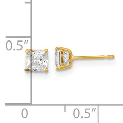 14K Gold Square CZ Stud Earrings with Polished Finish, Nickel-Free