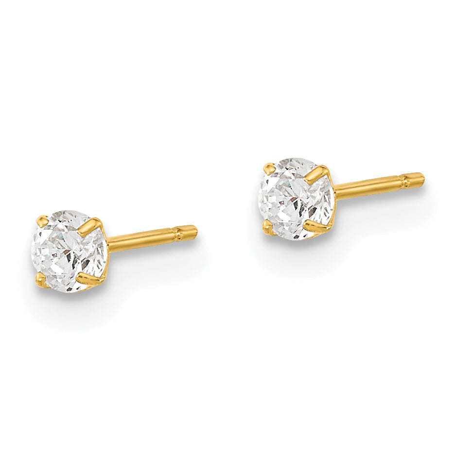 14k Madi K 3mm Round CZ Basket Set Stud Earrings