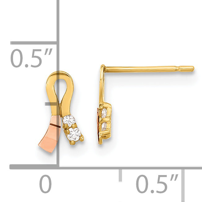 14k Madi K Yellow & Rose Gold CZ Children's Ribbon Earrings