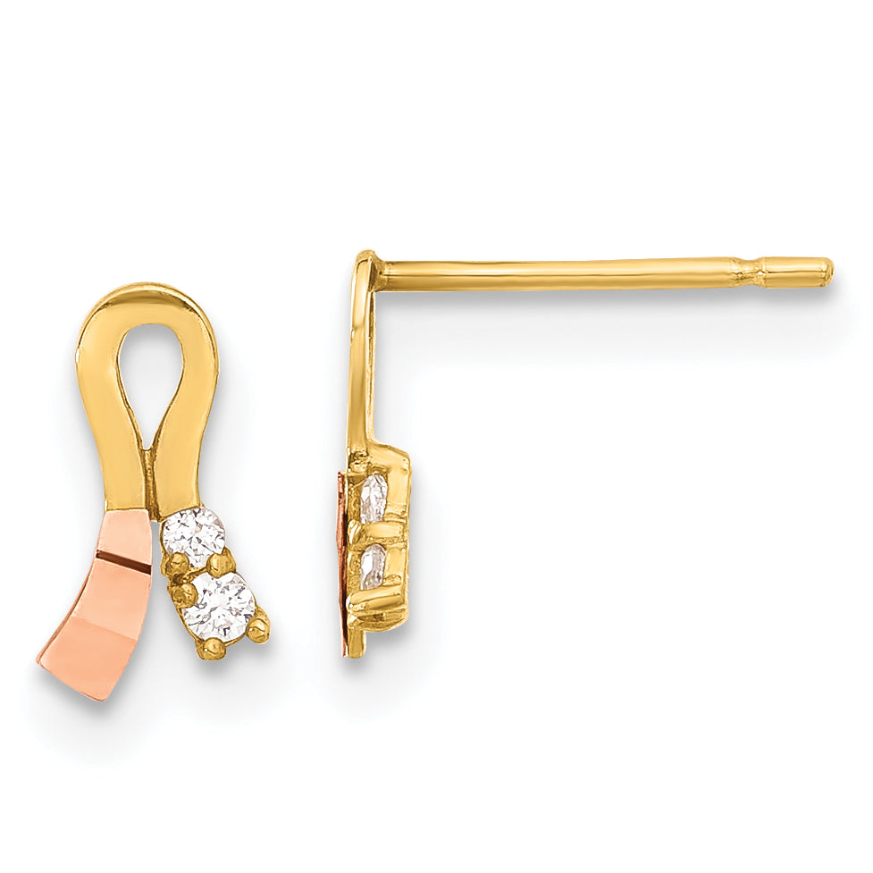 14k Madi K Yellow & Rose Gold CZ Children's Ribbon Earrings