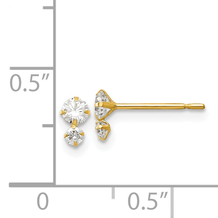 14K Gold Children's CZ Stud Earrings with Polished Finish, Nickel-Free