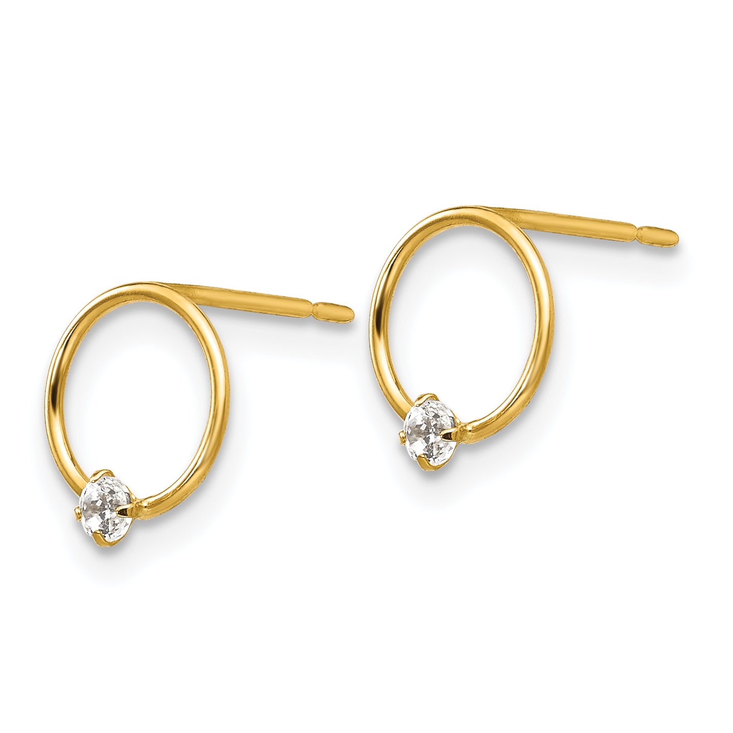 14K Gold CZ Circle Earrings for Girls  Polished, Nickel-Free