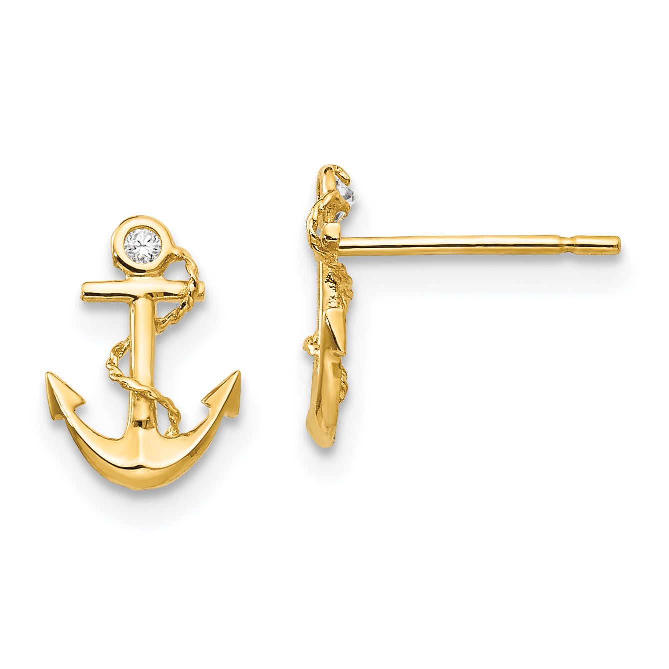 14k Madi K CZ Children's Anchor Post Earrings