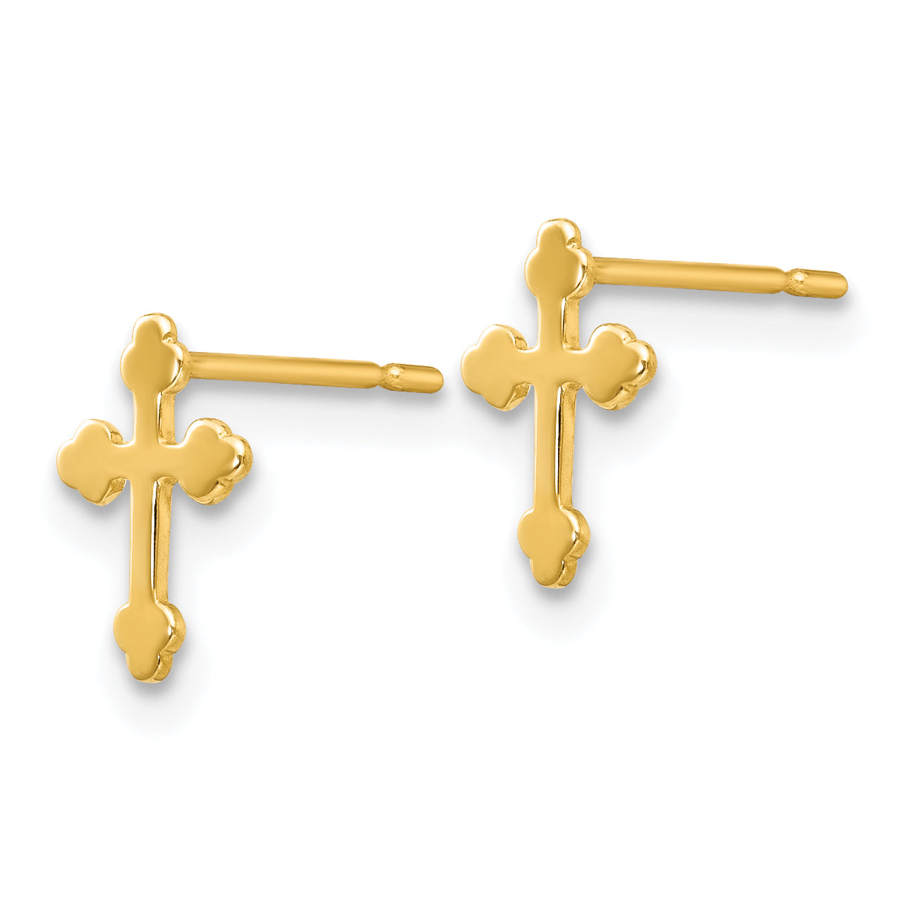 14K Gold Children's Cross Post Earrings with Polished Finish Nickel Free