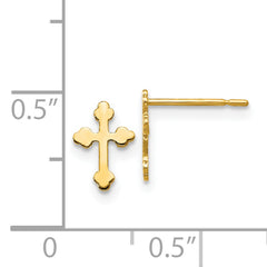 14K Gold Children's Cross Post Earrings with Polished Finish Nickel Free