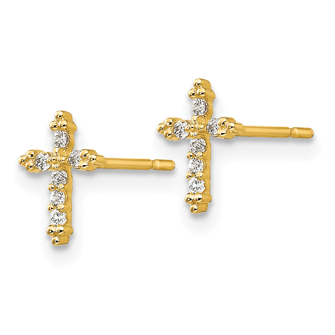 14K Gold Children's Cross Earrings with CZ Stones Polished & Nickel Free