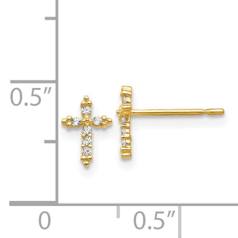 14k Madi K CZ Children's Cross Post Earrings