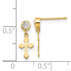 14k Madi K CZ Children's Cross Dangle Post Earrings