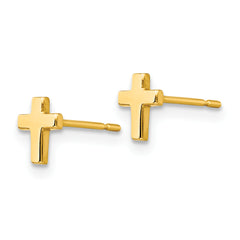 14K Gold Children's Cross Earrings with Polished Finish and Nickel-Free Design