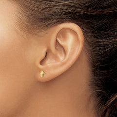 14K Gold Children's Cross Earrings with Polished Finish and Nickel-Free Design