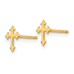 14K Gold Children's Cross Earrings with Polished Finish, Nickel Free