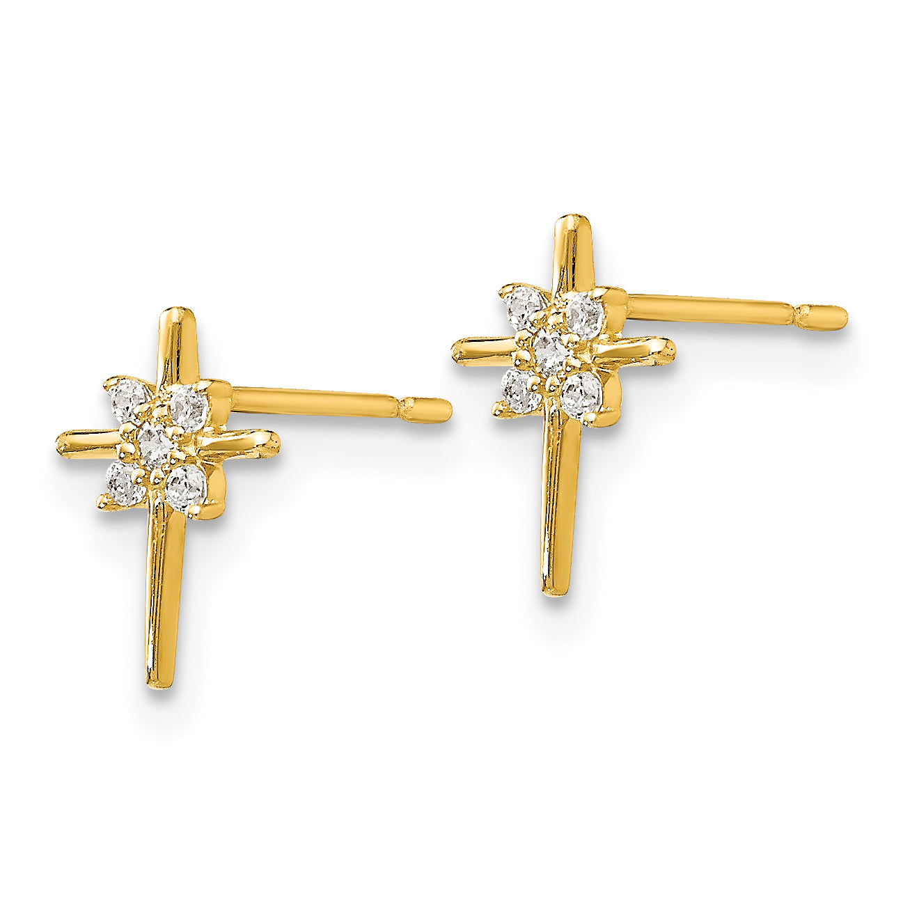 14K Gold Children's CZ Cross Earrings with Polished Finish  Nickel Free