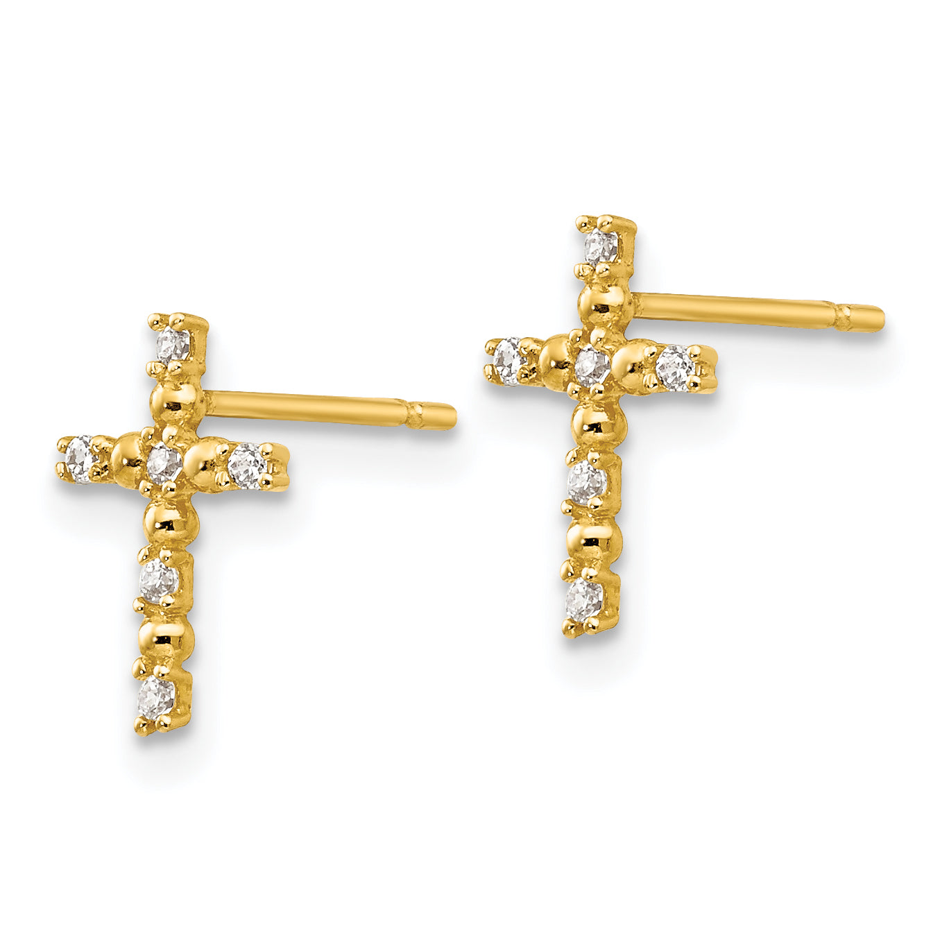 14K Gold CZ Children's Cross Earrings with Polished Finish  Nickel Free