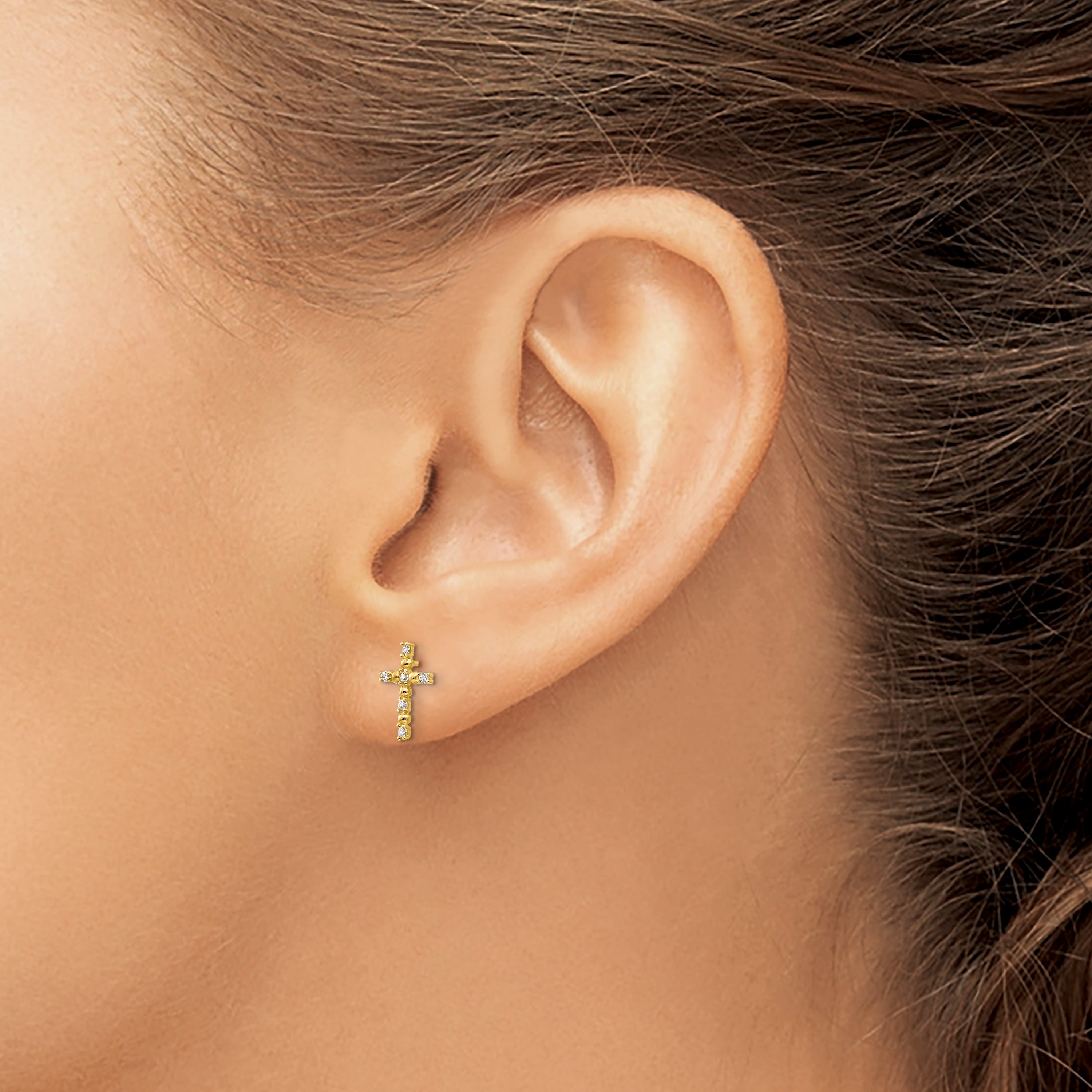 14k Madi K CZ Children's Cross Post Earrings