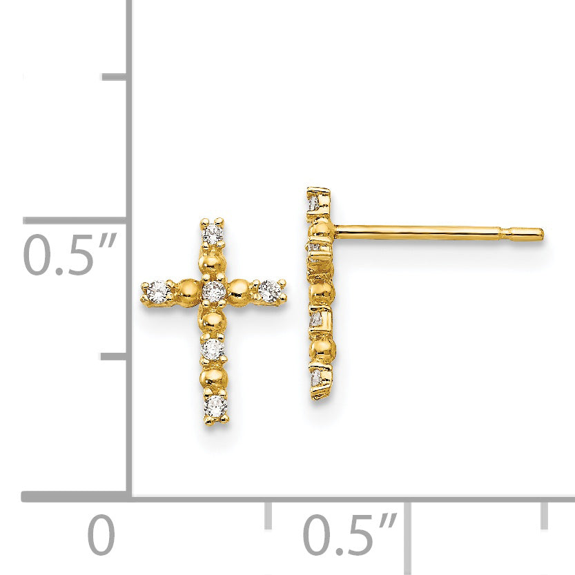 14K Gold CZ Children's Cross Earrings with Polished Finish  Nickel Free