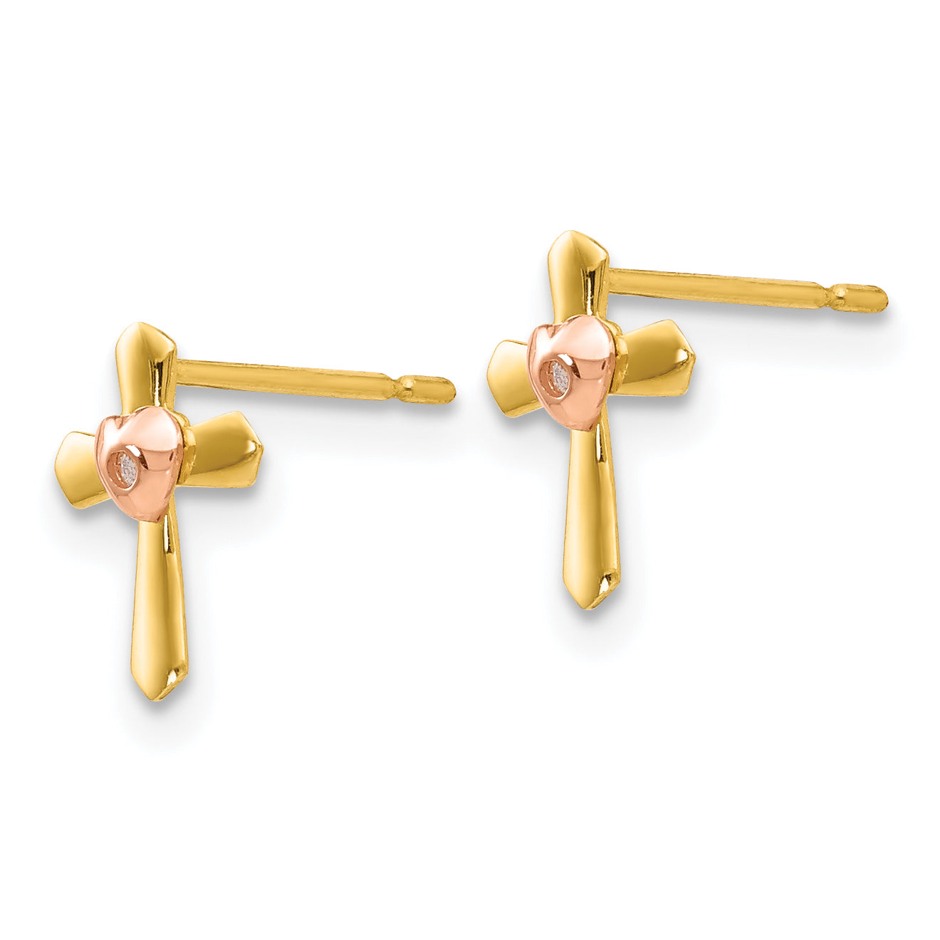 14k Yellow & Rose Gold Madi K Children's Cross Heart Post Earrings