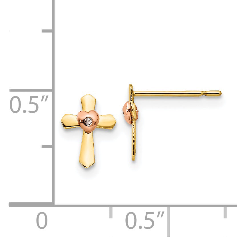 14k Yellow & Rose Gold Madi K Children's Cross Heart Post Earrings