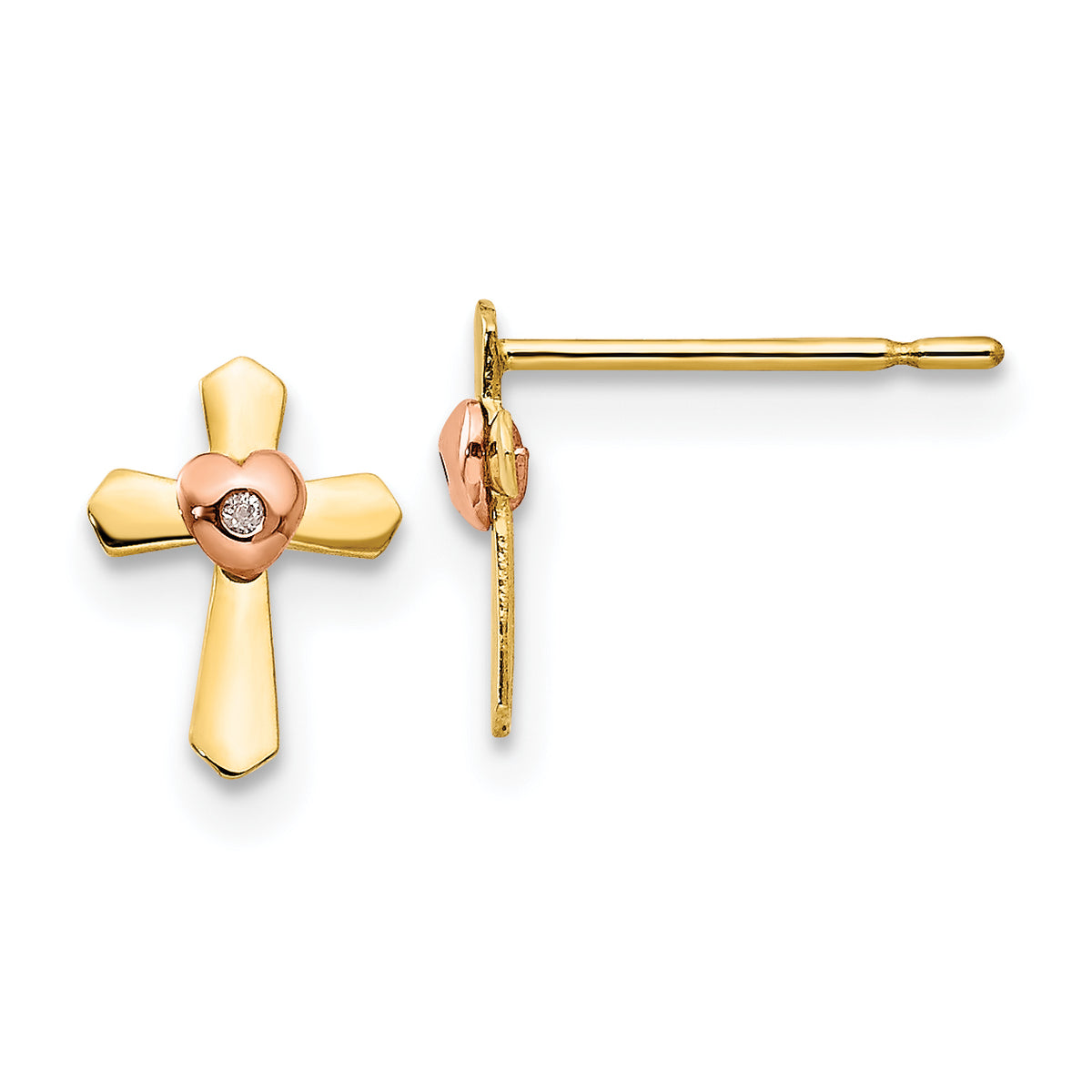 14k Yellow & Rose Gold Madi K Children's Cross Heart Post Earrings