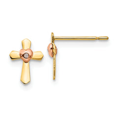 14k Yellow & Rose Gold Madi K Children's Cross Heart Post Earrings