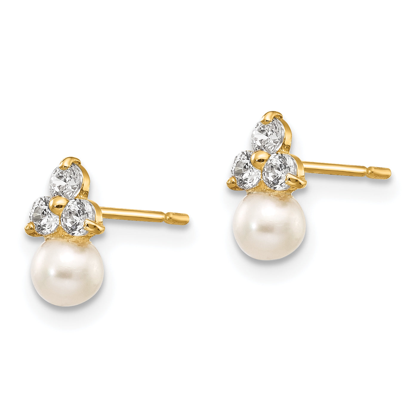 14K Gold CZ and Freshwater Pearl Button Earrings  Polished, Nickel-Free, Elegant Design