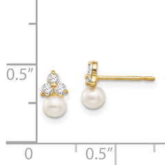 14K Gold CZ and Freshwater Pearl Button Earrings  Polished, Nickel-Free, Elegant Design