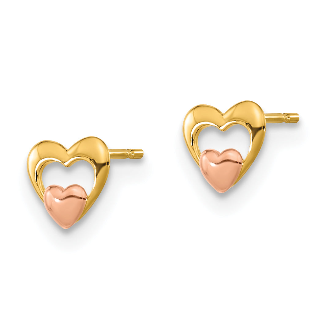 14k Yellow & Rose Gold Madi K Children's Heart Post Earrings