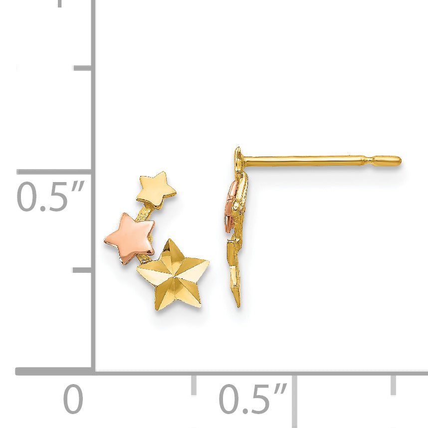 14K Yellow & Rose Gold Two-Tone Star Earrings for Girls – Polished Finish