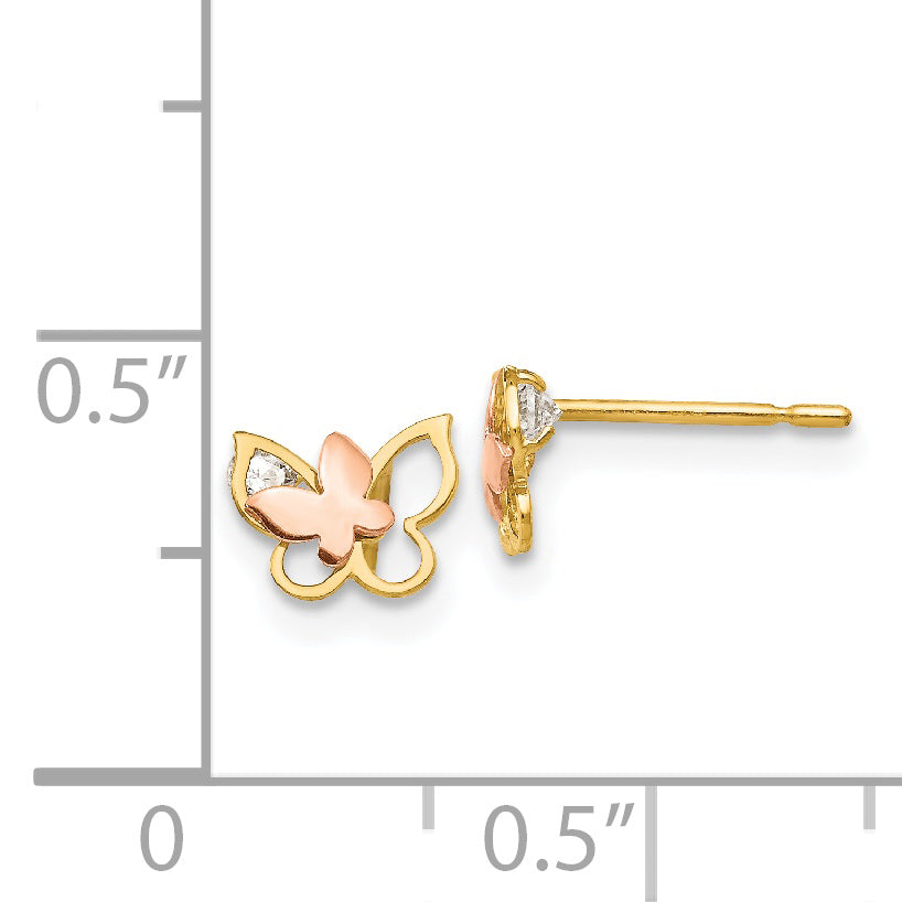 14k Yellow & Rose Gold Madi K CZ Children's Butterfly Post Earrings