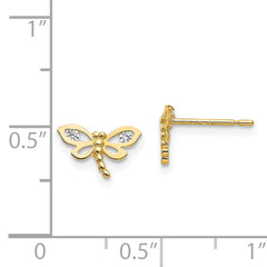 14K Gold Dragonfly CZ Earrings for Girls with Polished Finish