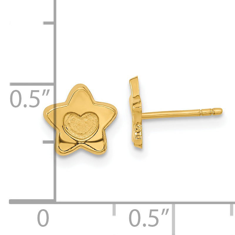 14k Madi K Satin and Polished Heart in Star Post Earrings