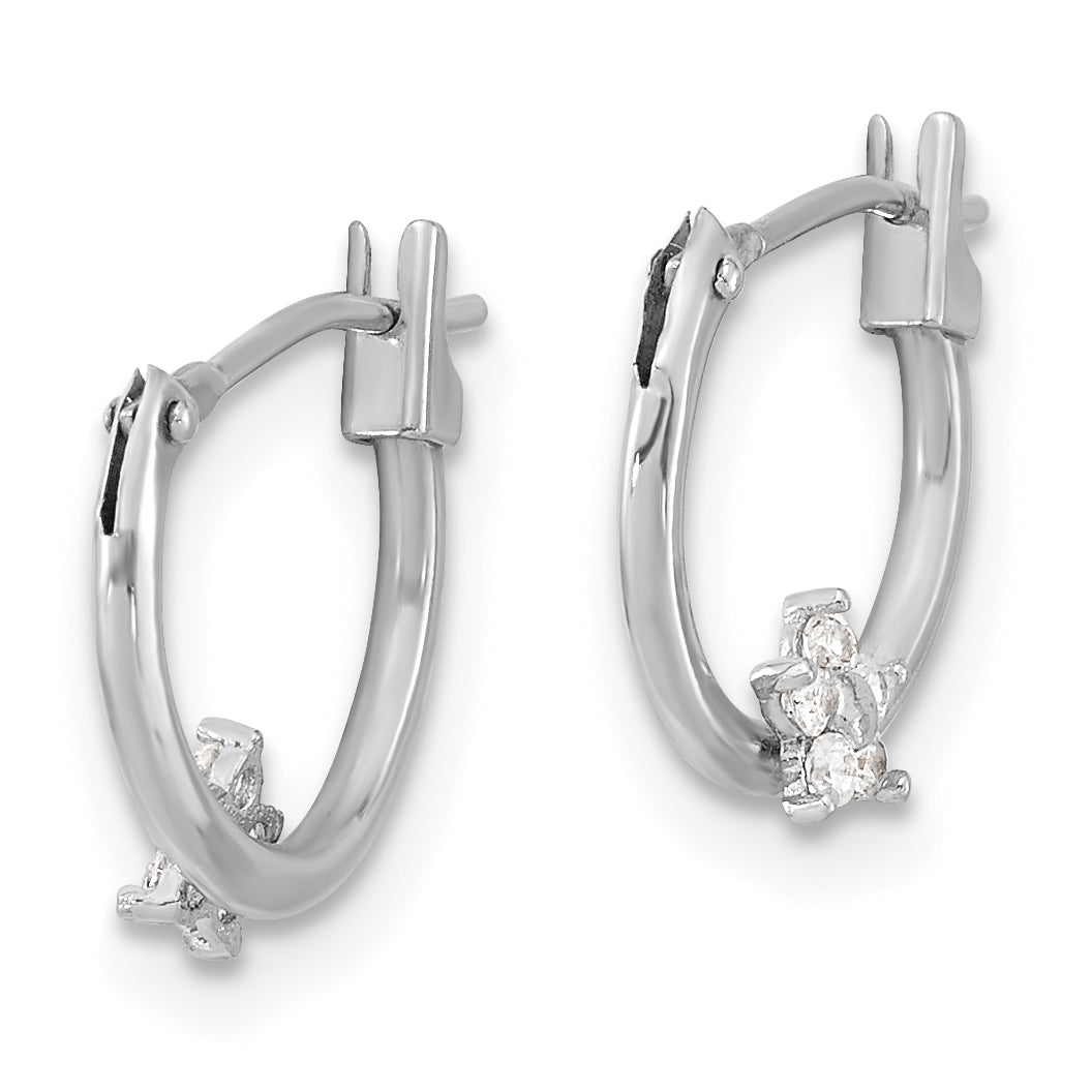 14K White Gold CZ Star Hoop Earrings with Polished Finish