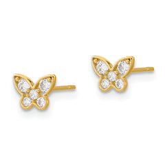 14K Gold Children's CZ Butterfly Earrings with Polished Finish