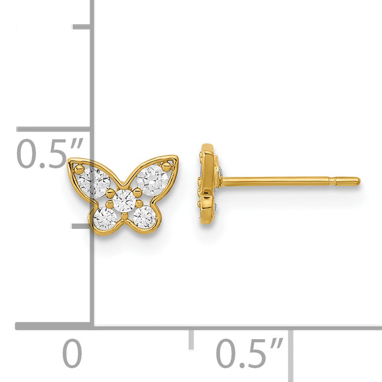 14K Gold Children's CZ Butterfly Earrings with Polished Finish