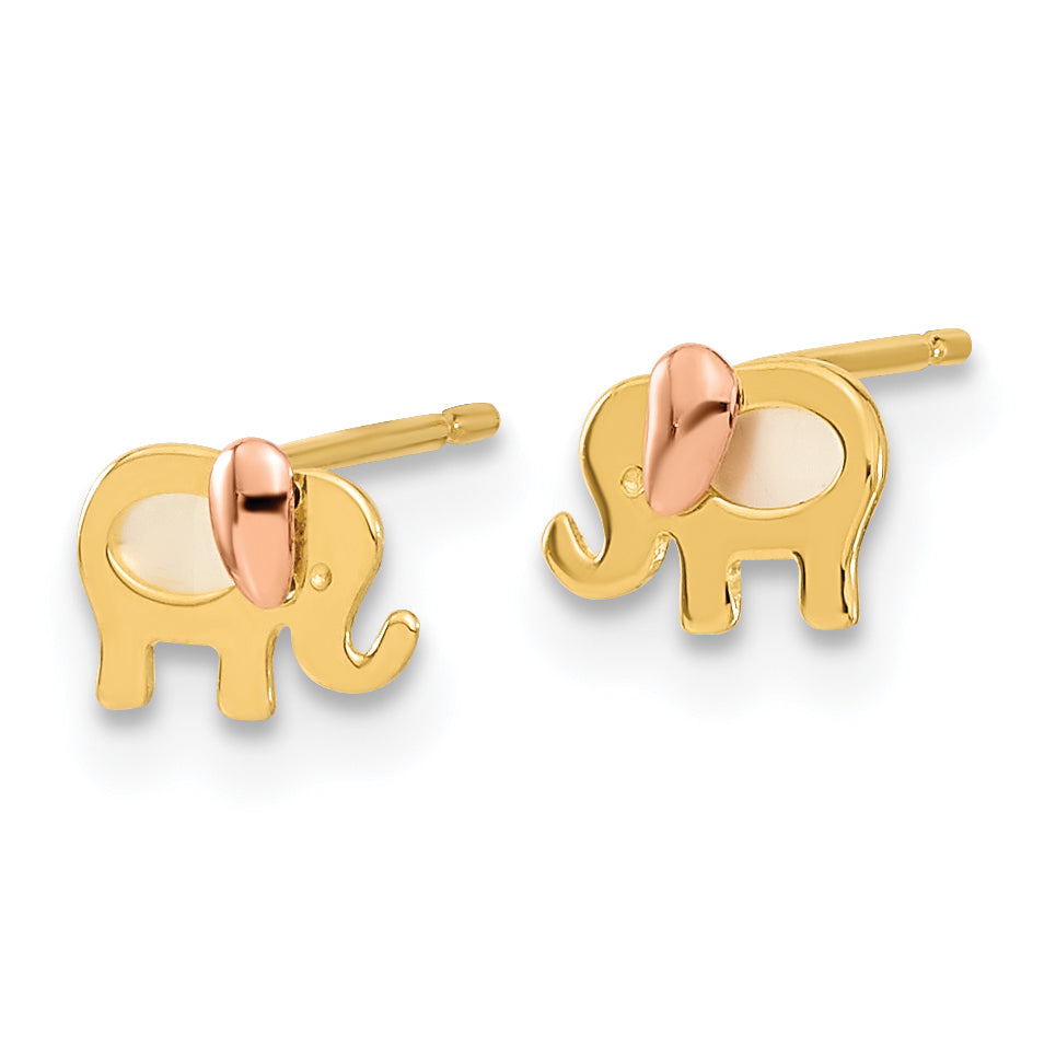 14K Two-Tone Gold Children's MOP Elephant Earrings Polished, Nickel-Free