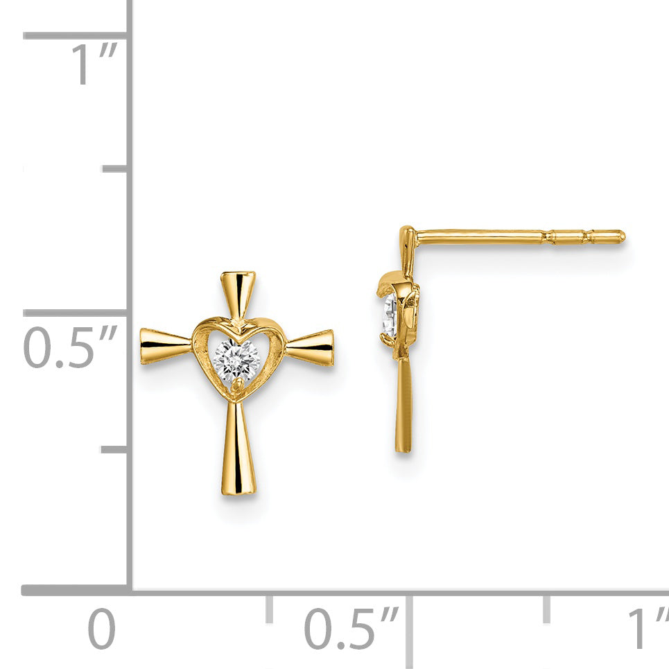 14k Madi K CZ Cross with Heart Post Earrings