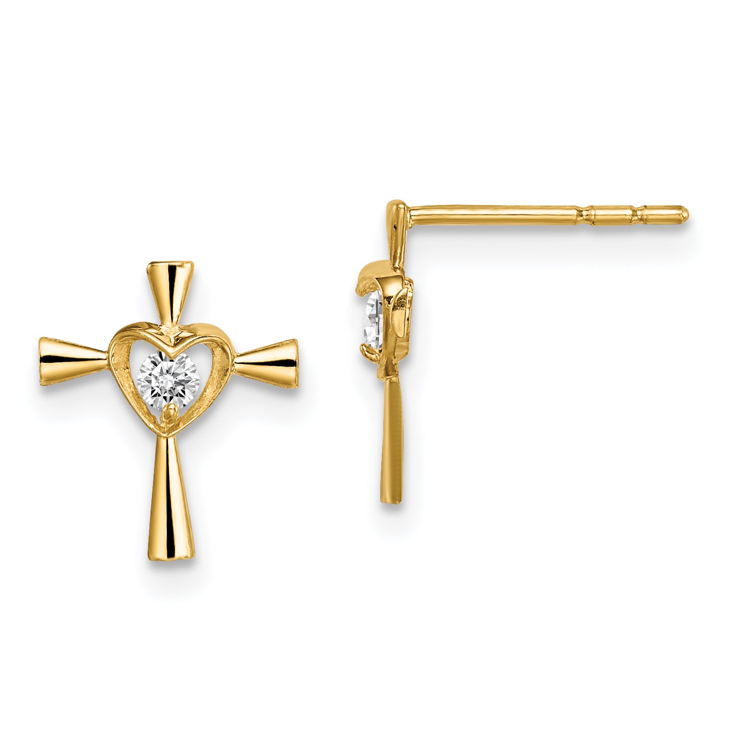 14k Madi K CZ Cross with Heart Post Earrings