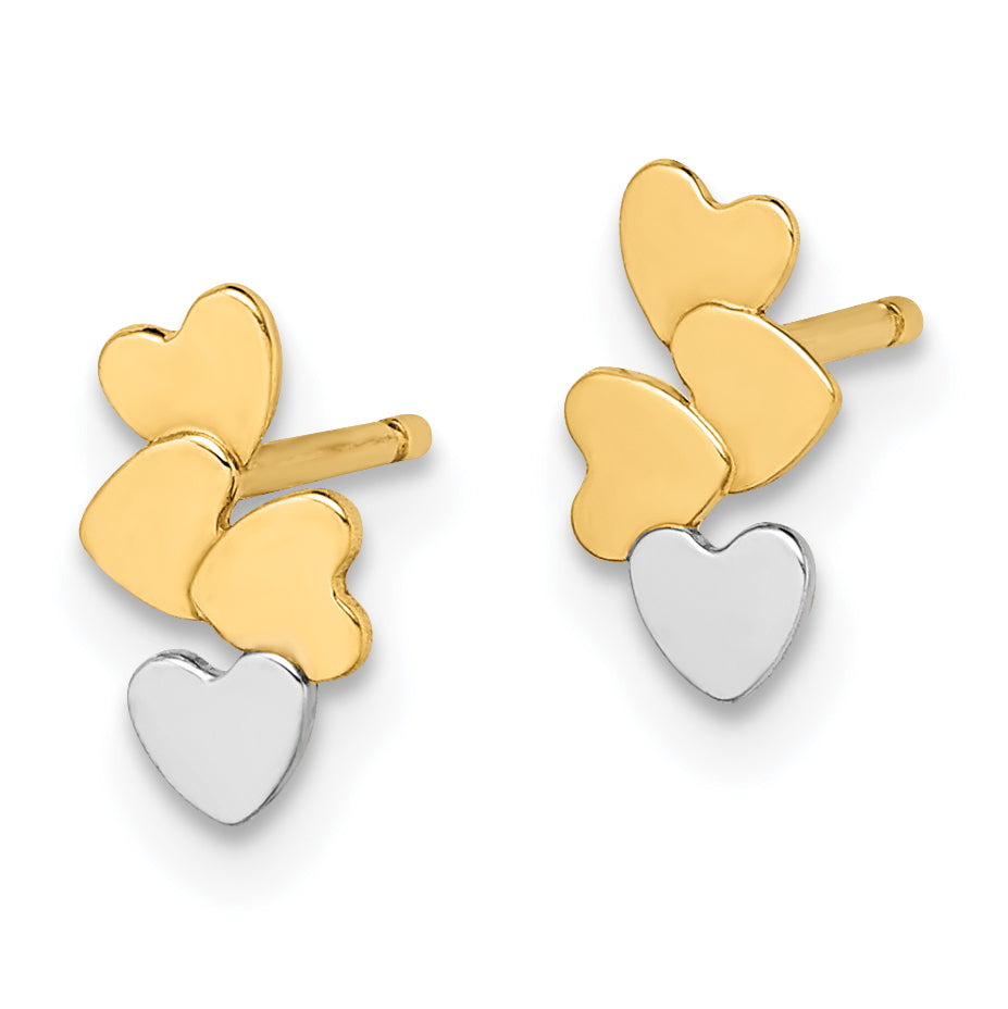 14k Madi K & White Rhodium Hearts Post Earrings