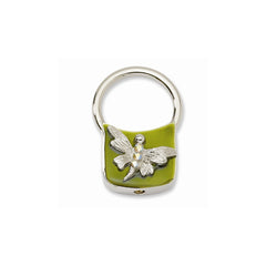 Silver-tone Dragonfly With Crystals Olive Enamel Key Fob