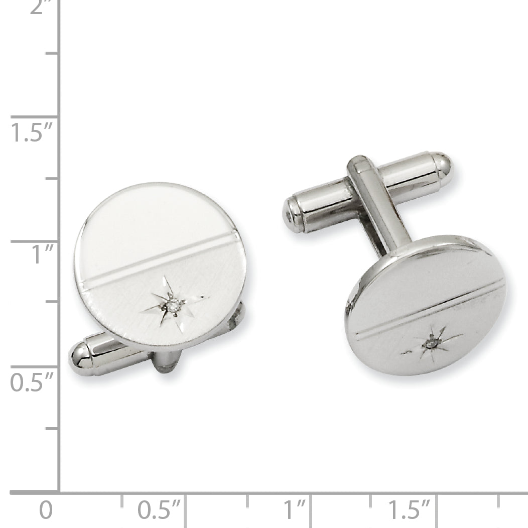 Kelly Waters Rhodium-plated .01 Ct. Diamond Polished and Satin Cuff Links