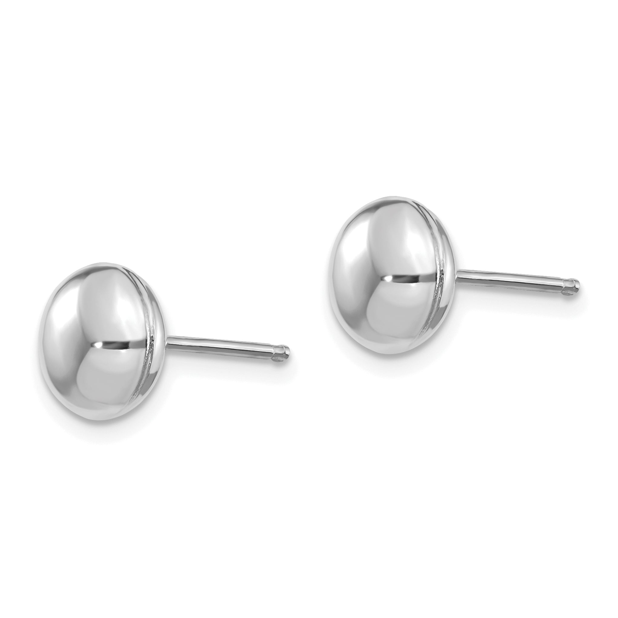 14K White Gold Polished 8mm Button Post Earrings Hollow Design