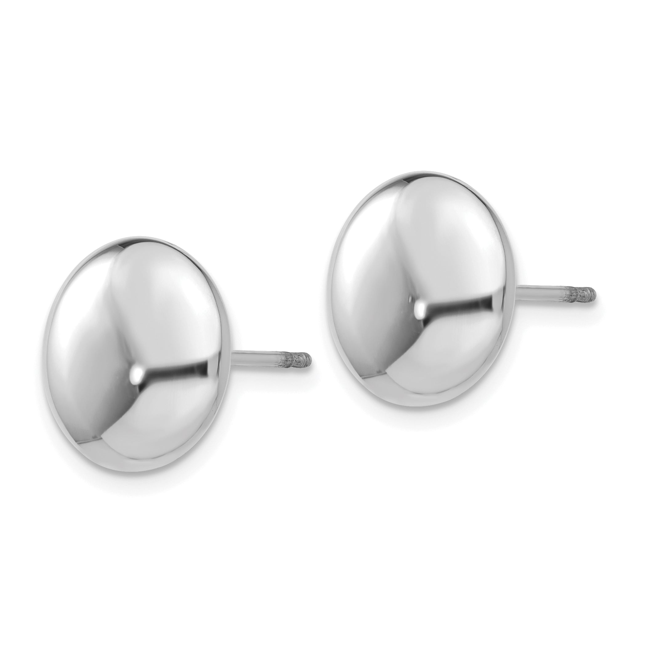 14K White Gold Large Polished Button Earrings with Rhodium Finish