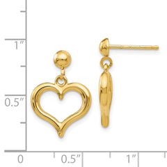 14K Gold Polished Heart Dangle Earrings Elegant Semi-Solid Design for Women