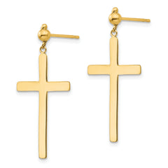 14K Gold Cross Dangle Earrings with Polished Finish for Women