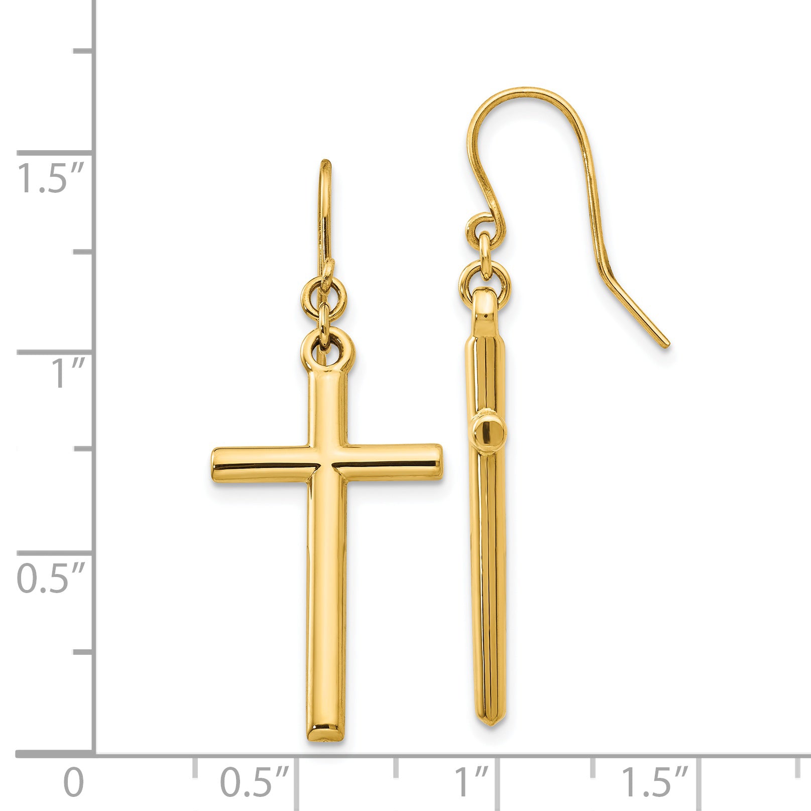 14K Gold Polished Cross Dangle Earrings for Women with French Wire