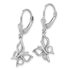 14K White Gold Polished Butterfly Leverback Earrings with Rhodium Finish