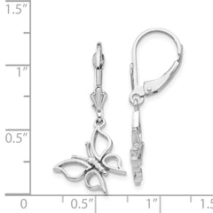 14K White Gold Polished Butterfly Leverback Earrings with Rhodium Finish