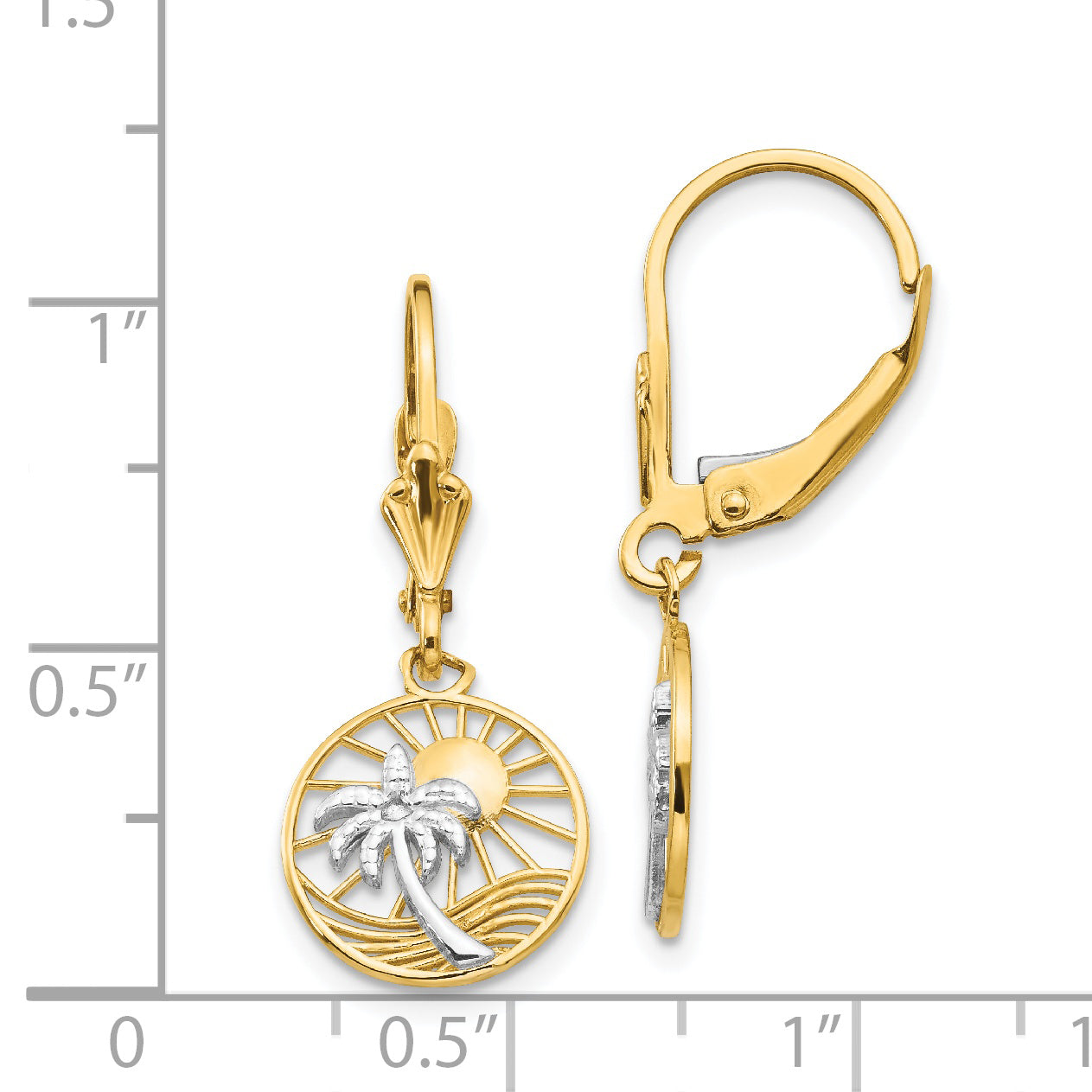 14k & Rhodium Palm Tree Leverback Earrings