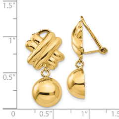 14K Gold Non-Pierced Drop Earrings with Polished Hollow Design