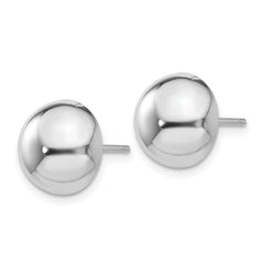 14K White Gold Half Ball Post Earrings with Polished Rhodium Finish 10mm